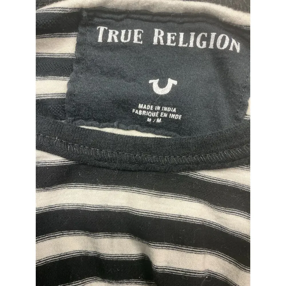 True Religion Black And White Stripe Crewneck Short Sleeve Shirt Size M